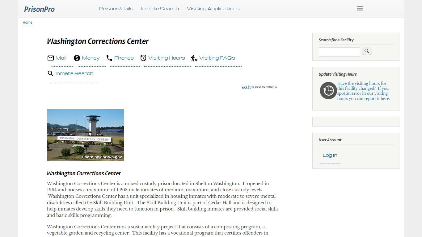 Washington Corrections Center Visiting hours, inmate phones, mail